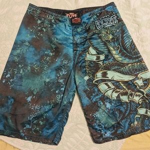 MMA Elite Adult Blue Green Cobra Left Leg Mens Swim Trunks Training Shorts M